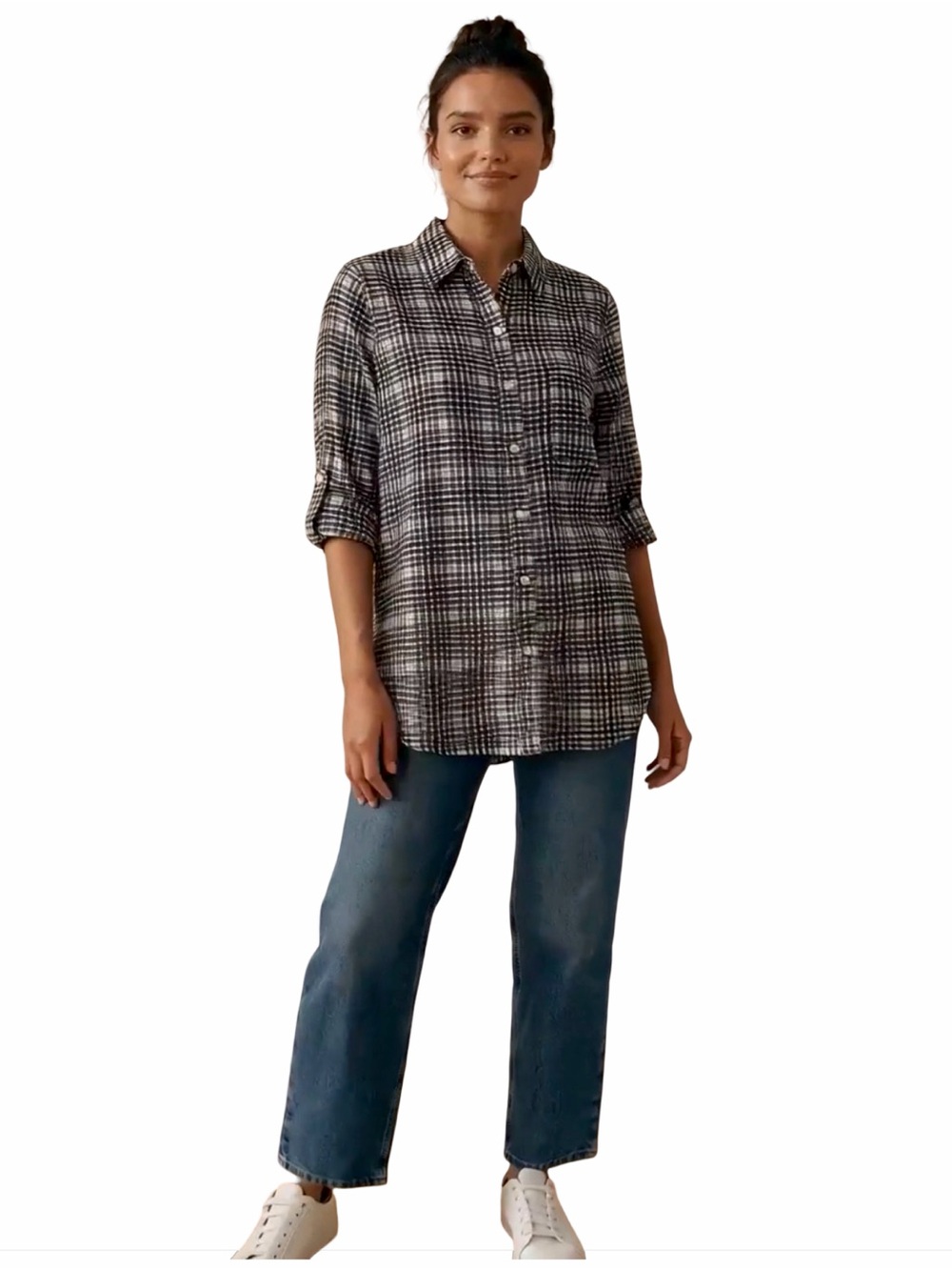 Lysse Women’s Button-Down Shirt. Black Plaid. Size Small - Picture 6 of 10